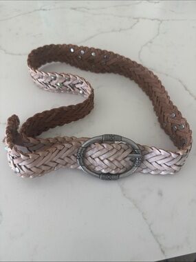 Free People Braided Two-Tone Blush Belt with Oval Silver Buckle